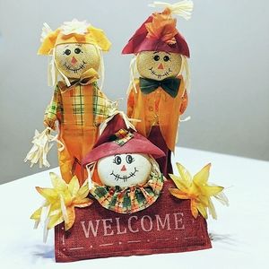 Fall Decor Set; 2 Scarecrows & A Welcome Sign